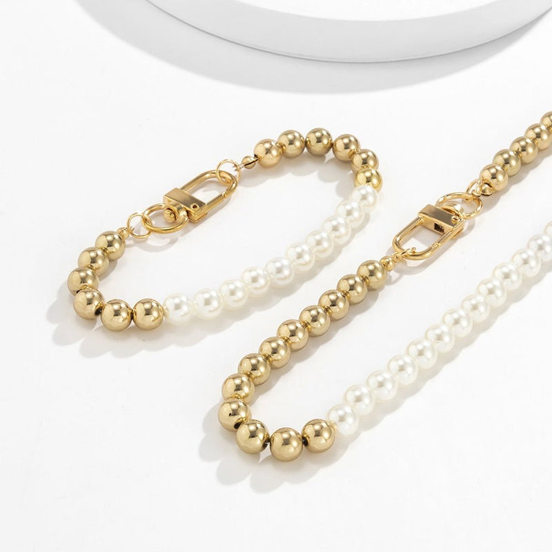 14K + Chain Two-Tone Pearl - Bracelet Bundle ICECI Two-Tone Pearl
